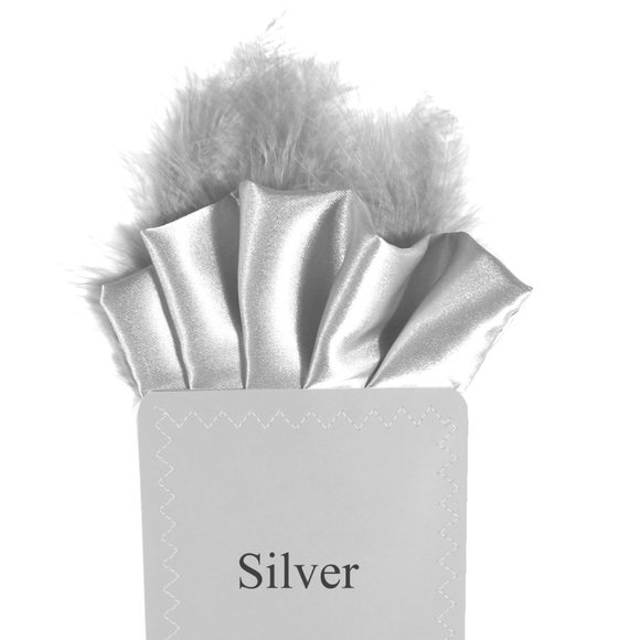New - Silver Grey Satin Ruffle & Feather Pocket Square Insert - Picture 2 of 6